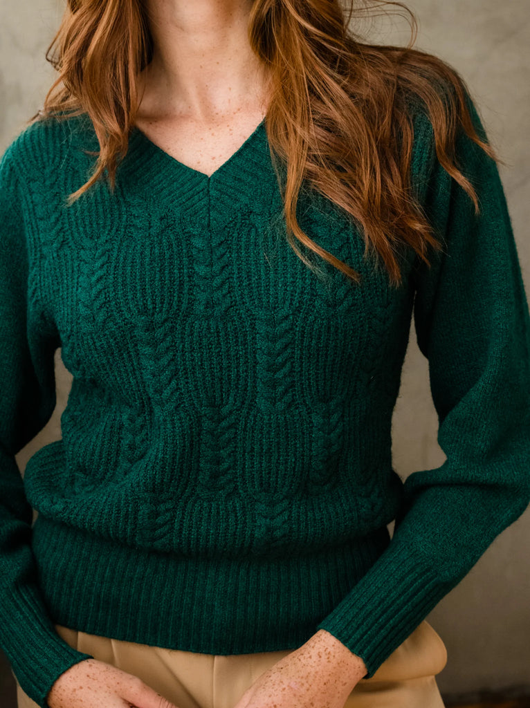 Lindsey Cable Pullover Sweater - Emerald