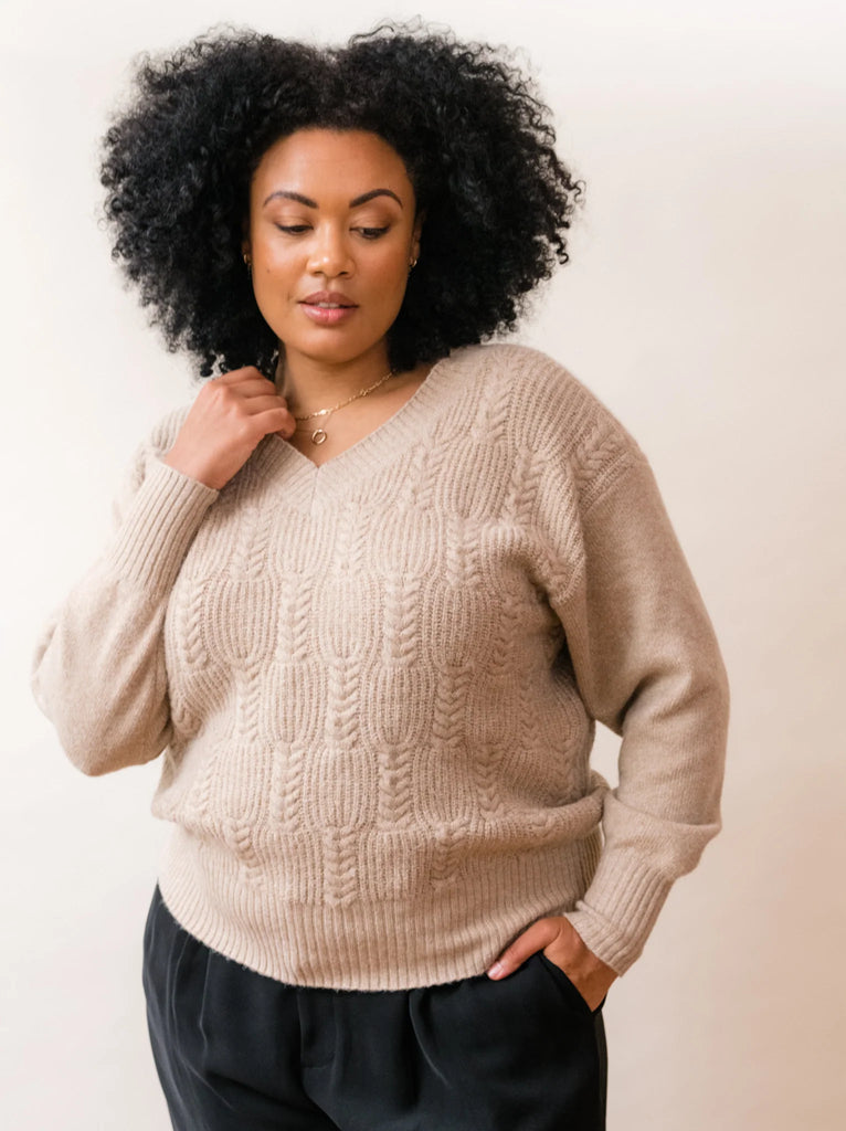 Lindsey Cable Pullover Sweater - Taupe
