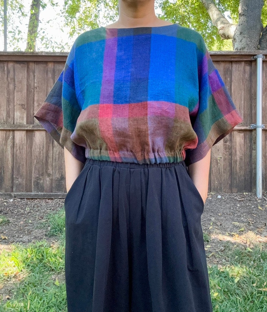 Joolee Designs 100% Linen Blue Check Top 