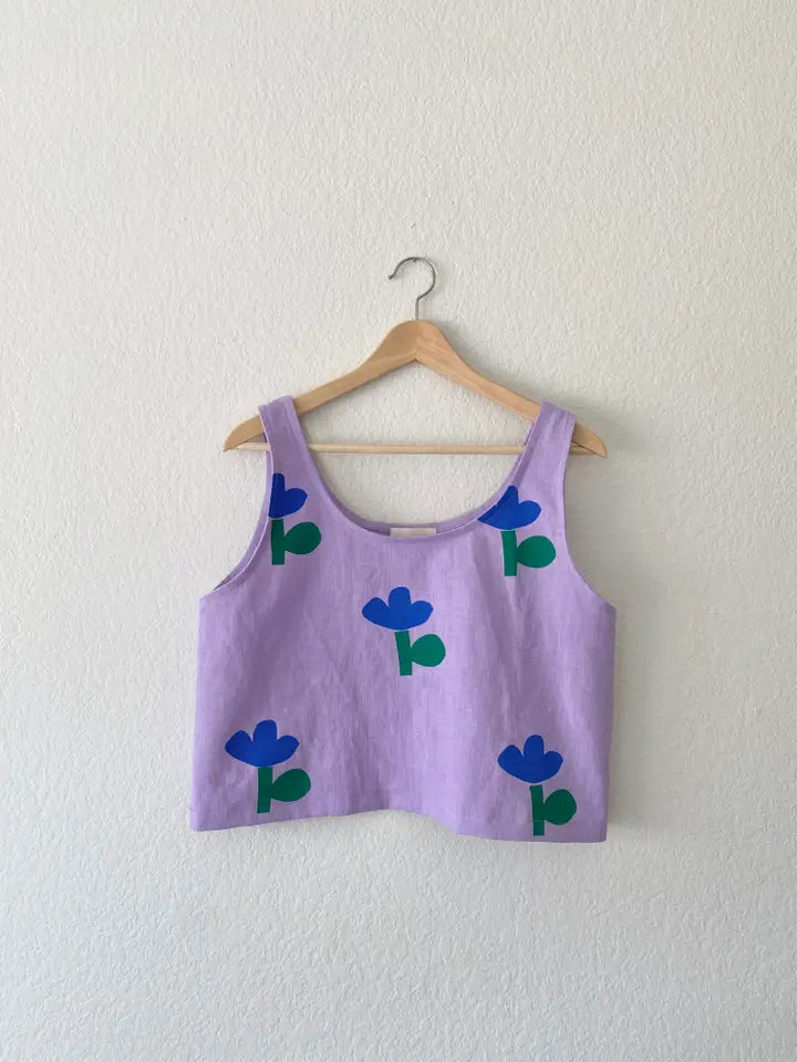 Joolee Designs 100% Linen Silk Screen Design Lilac Top 