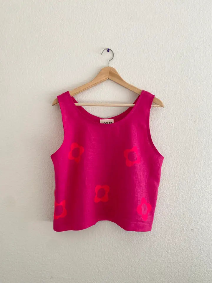 Joolee Designs 100% Linen Silk Screen Design Rose Pink Top 