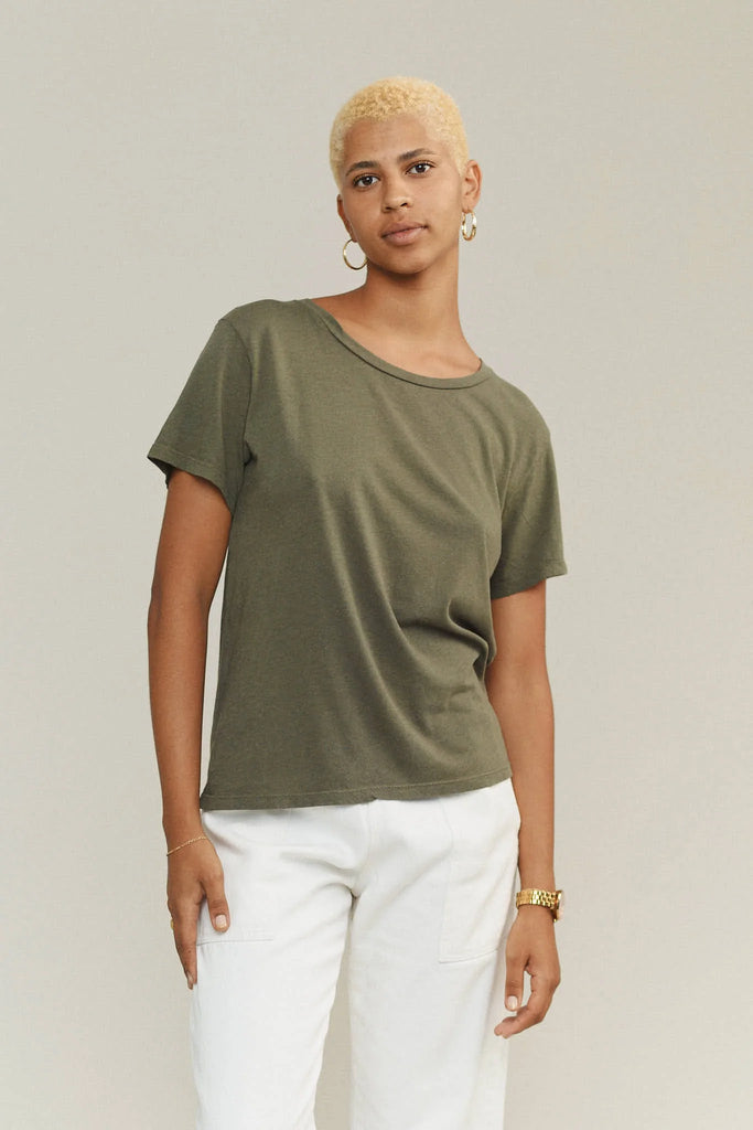 Jungmaven Cotton Hemp Blend Ojai Tee Top in Olive Green