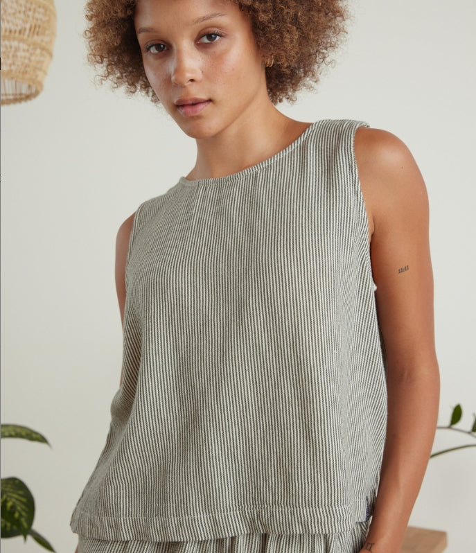 Known Supply 100% Certified Organic Cotton Oberlin Tank in Black & White Stripe