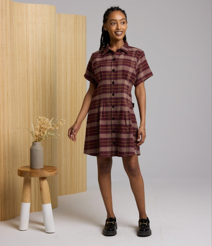Known Supply 100% GOTS Organic Cotton Flannel Josephine Dress in Fudge