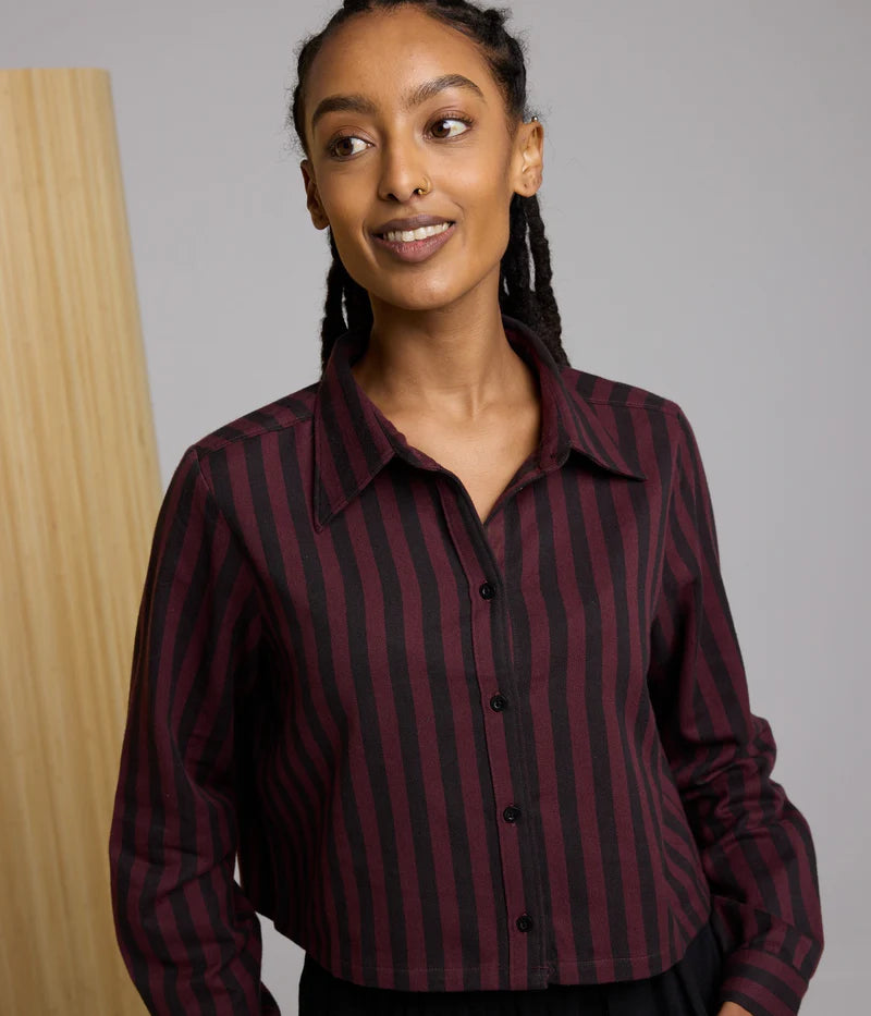 Known Supply 100% GOTS Organic Cotton Ophelia Top in Fudge and Black Stripe