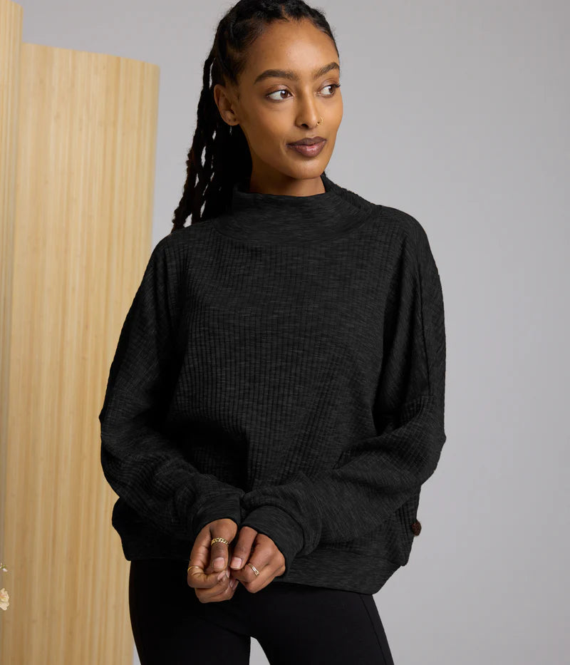 Known Supply 100% GOTS Organic Cotton Turtleneck Ora Top in Black