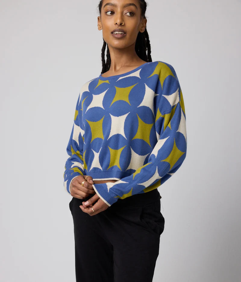 Known Supply 100% Organic Cotton Ingrid Sweater in Cobalt Stars
