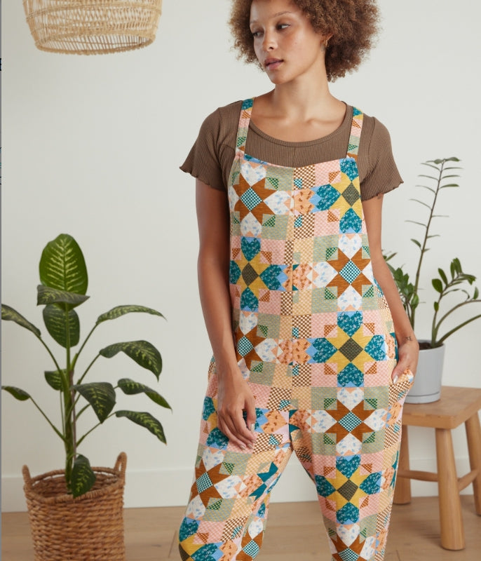 Known Supply 100% Organic Cotton Jersey Cadence Overall in Star Quilt