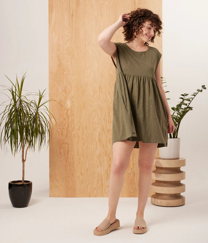 Known Supply 100% Organic Cotton Jersey Misty Dress in Army Green