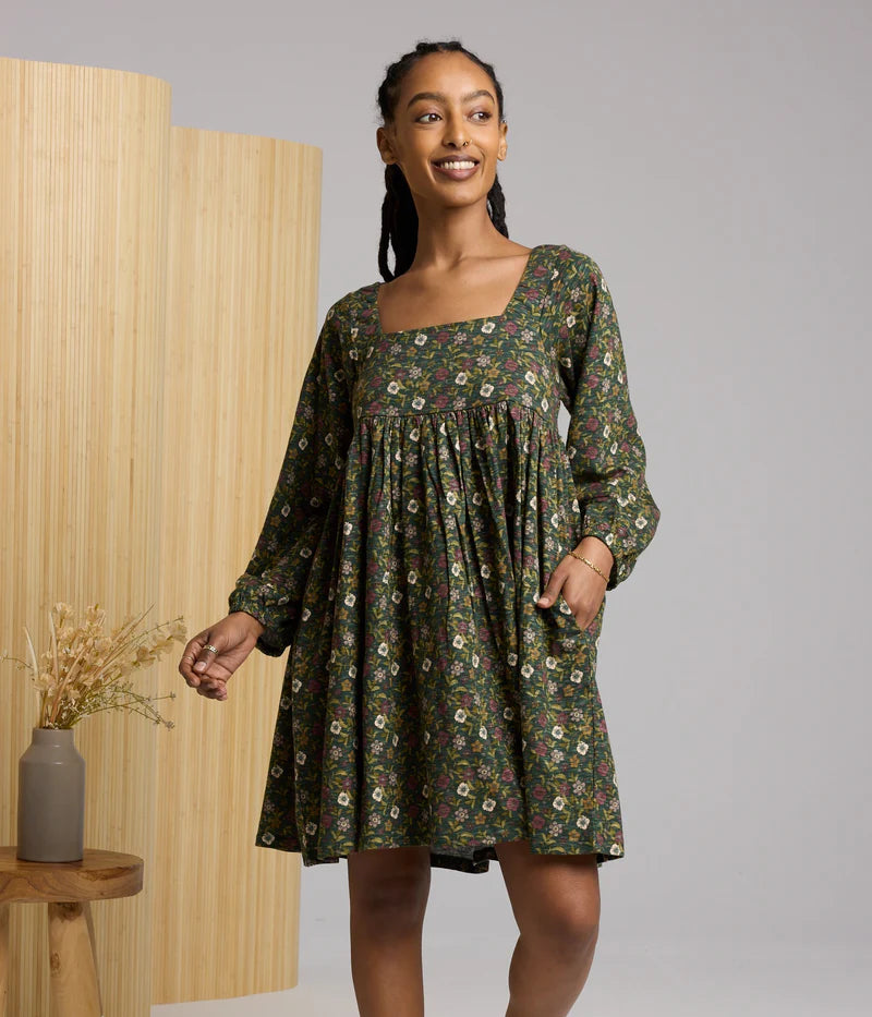 Known Supply 100% Organic Cotton Slub Ambrose Dress in Forest Bloom