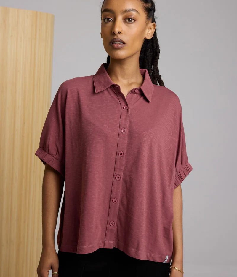 Known Supply Alora Button Up Top in Mulberry