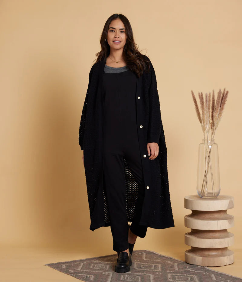 Known Supply GOTS Certified Cotton Almond Cardigan in Black