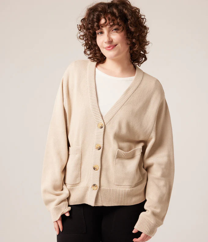Known Supply GOTS Certified Cotton Mars Cardigan Sweater in Taupe