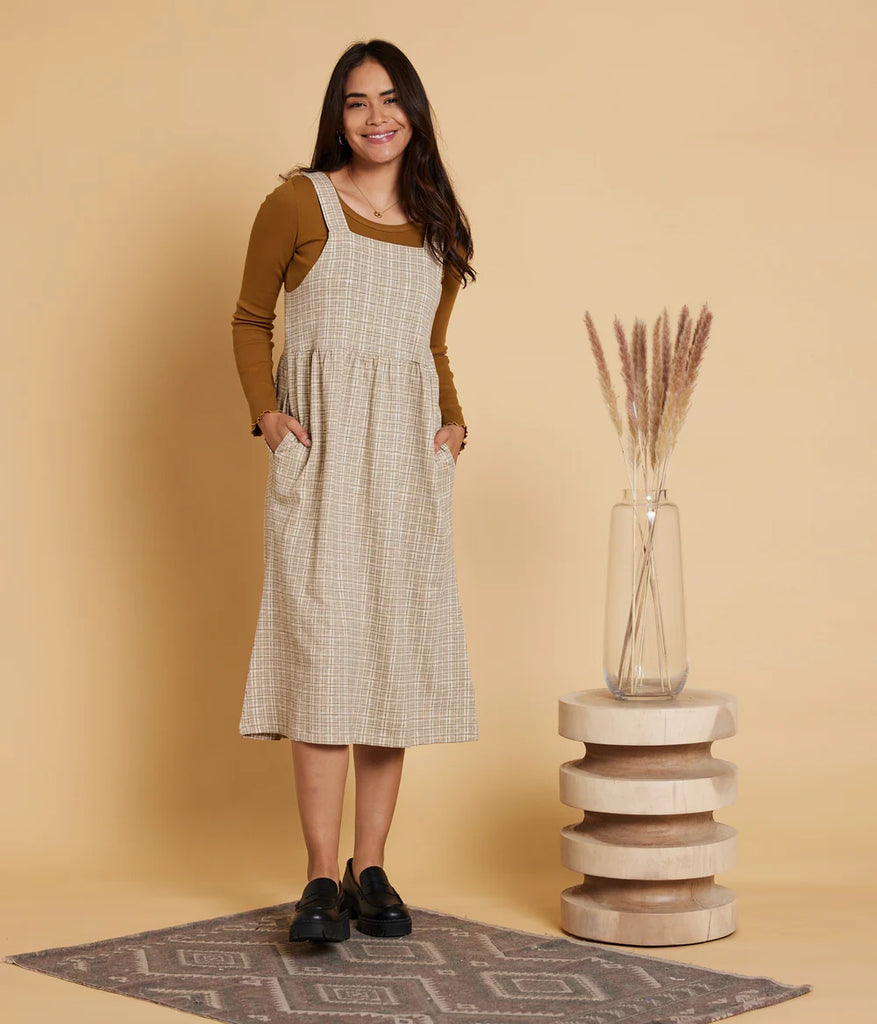 Known Supply GOTS Certified Organic Cotton Doris Dress in Fog Shadow Plaid