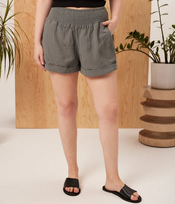 Known Supply GOTS Certified Organic Cotton Gauze Geo Short in Charcoal