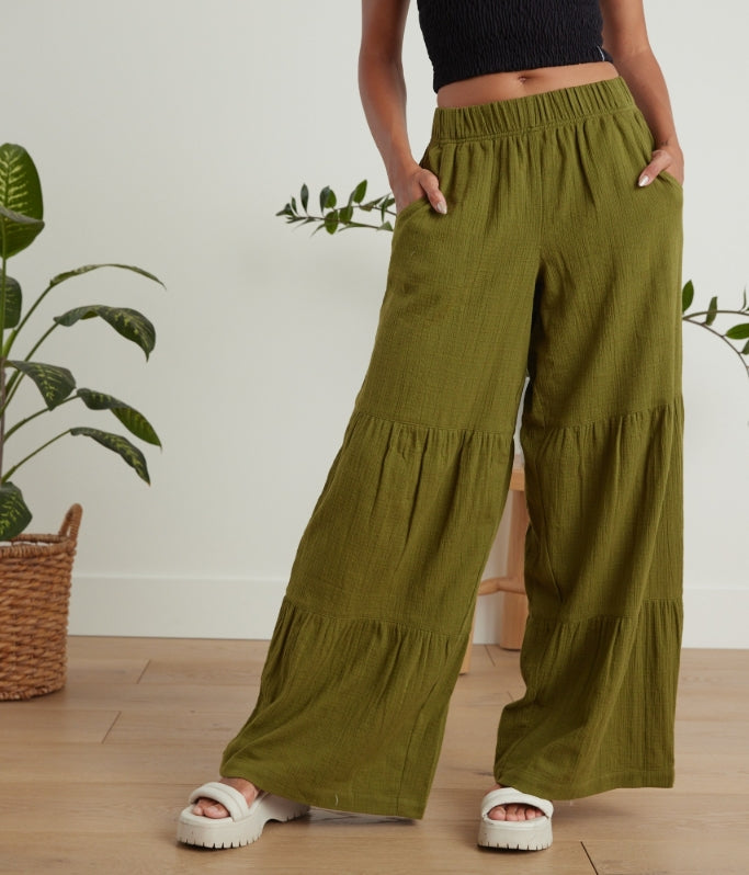 Known Supply GOTS Certified Organic Cotton Gauze Malibu Pant in Olive