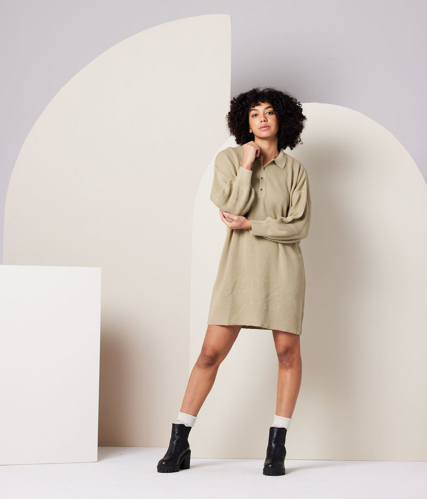 Known Supply Griffin Sweater Dress in Khaki Green