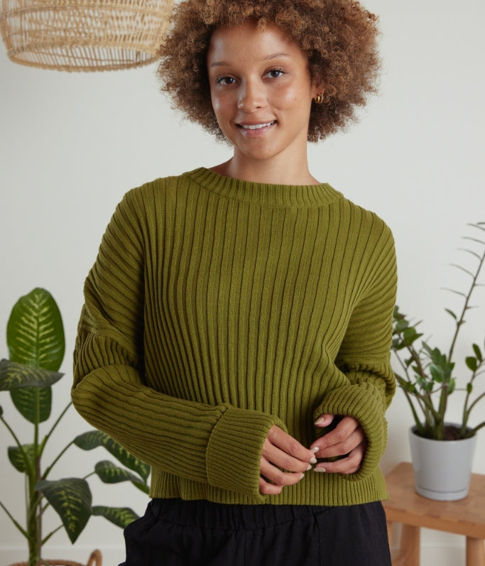 Known Supply Organic Cotton Diamond Sweater in Olive