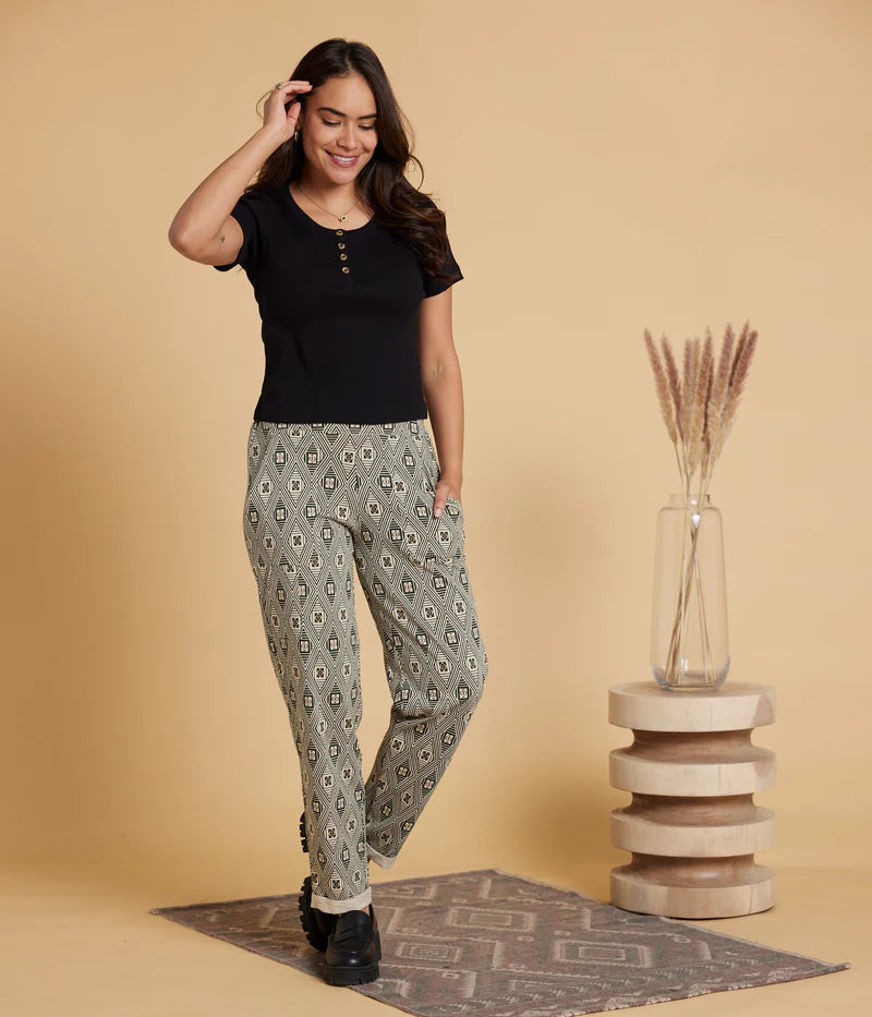 Known Supply Organic Cotton Slub Nolan Cuffed Pant in Deep Forest Diamonds