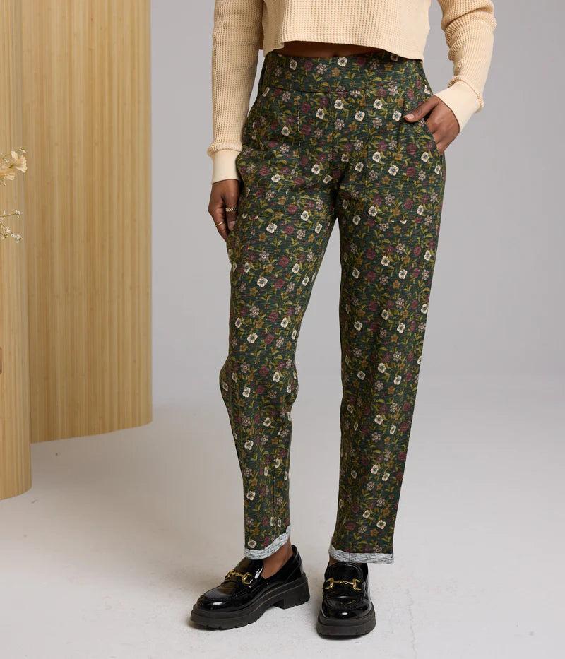 Known Supply Organic Cotton Slub Nolan Cuffed Pant in  Forest Bloom
