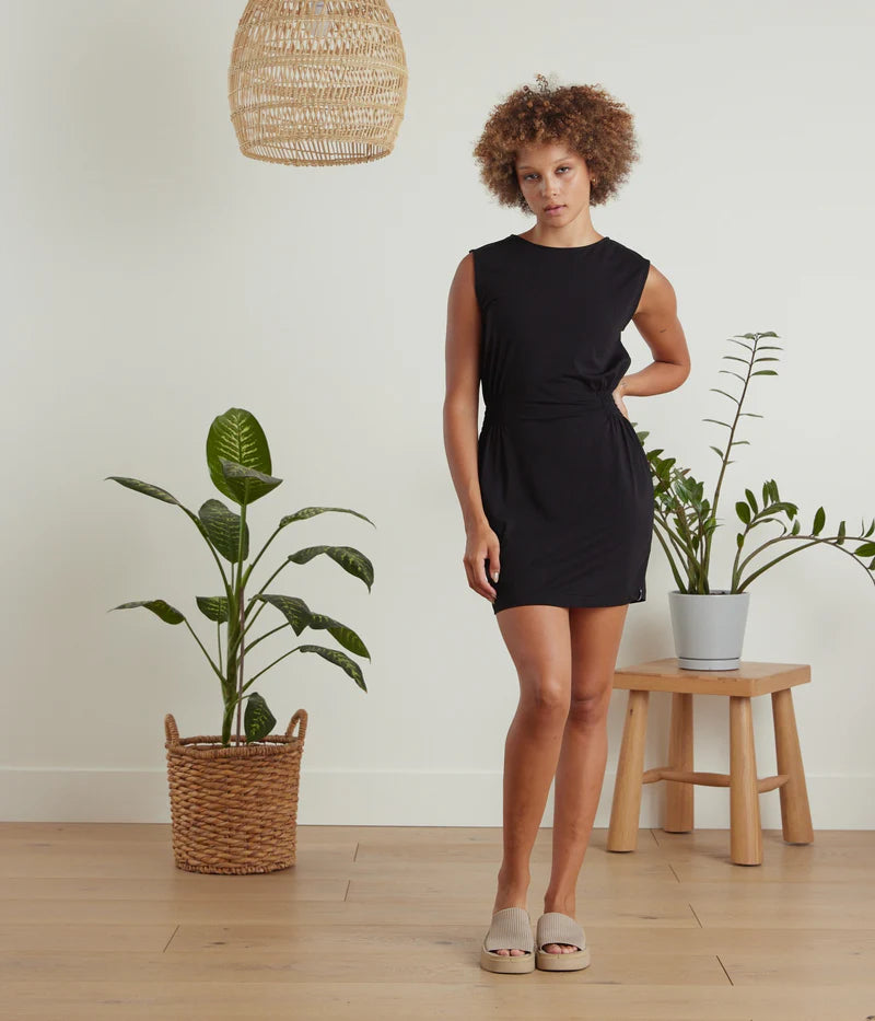 Known Supply Organic Cotton Smocked Waist Sandy Dress in Black
