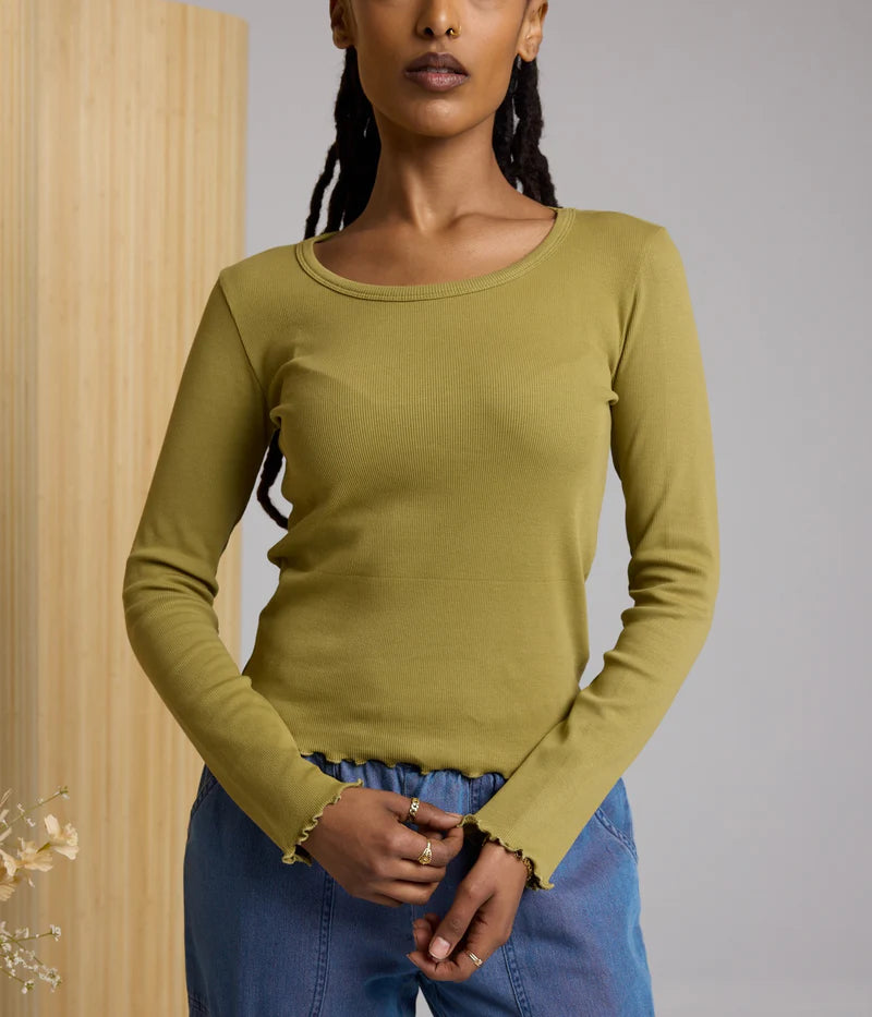 Known Supply Organic Cotton Spandex Rib Jill Top in Lemongrass