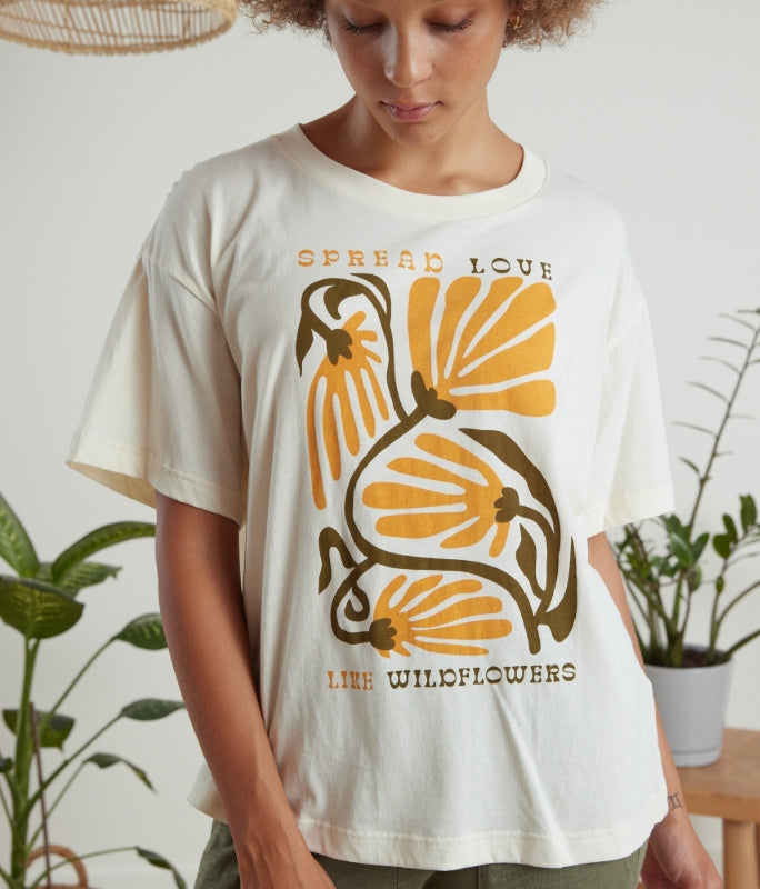 Known Supply Organic Cotton Spread Love Like Wildflowers Relaxed Tee Shirt in Stone