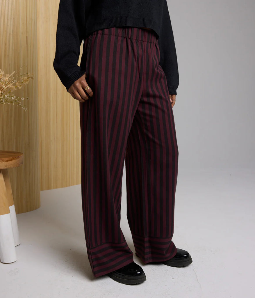 Known Supply Organic Cotton Twill Camelot Pant in Fudge and Black Stripe