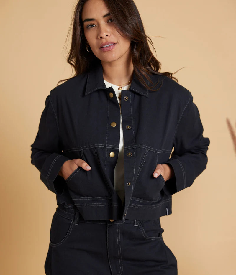 Known Supply Organic Cotton Twill Willa Button Up Jacket in Black