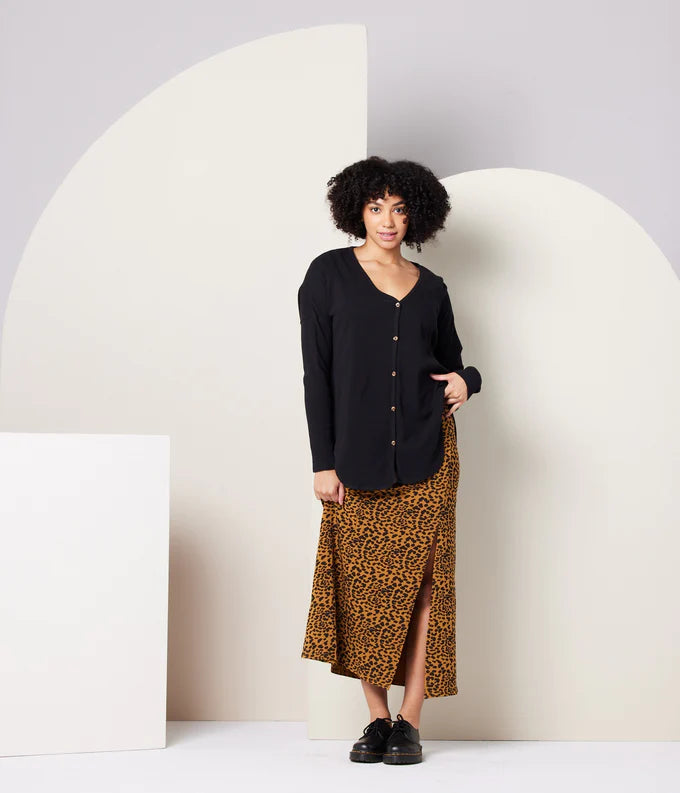 Known Supply Organic Cotton Waffle Knit Mabel Button Up Top in Black