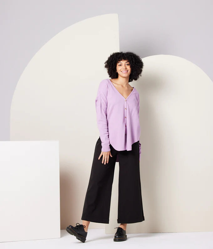 Known Supply Organic Cotton Waffle Knit Mabel Button Up Top in Lavender