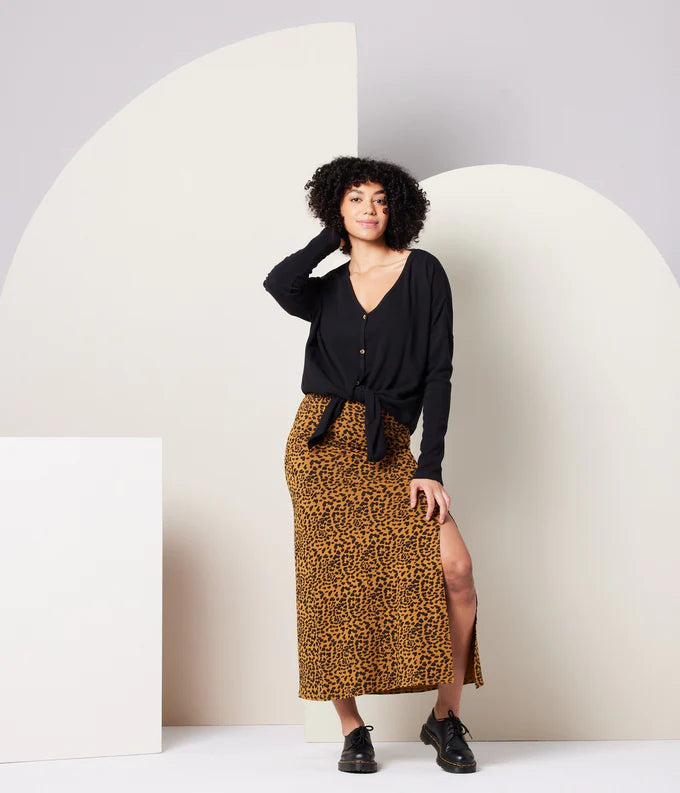 Known Supply Organic Cotton & Spandex Perla Skirt in Ochre Spots