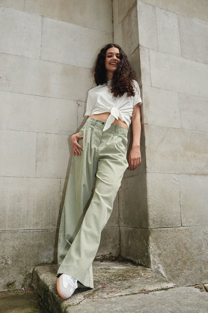 Komodo 100% Organic Cotton LOLA Trouser Pant in Green Stripe