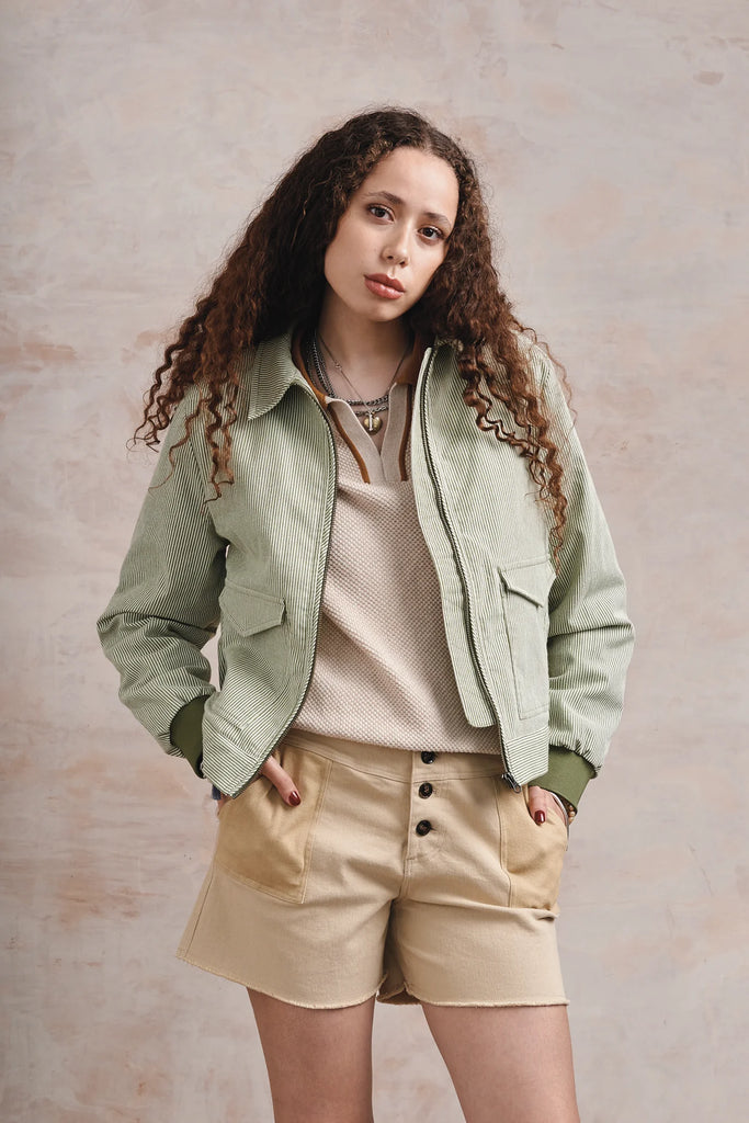 Komodo 100% Organic Cotton VIVI Bomber Jacket in Green Stripe