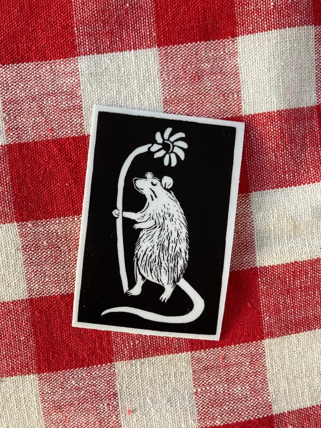 Lane Lloyd CoyoteSnout Vinyl Sticker - Lil' Rat Holding a Flower