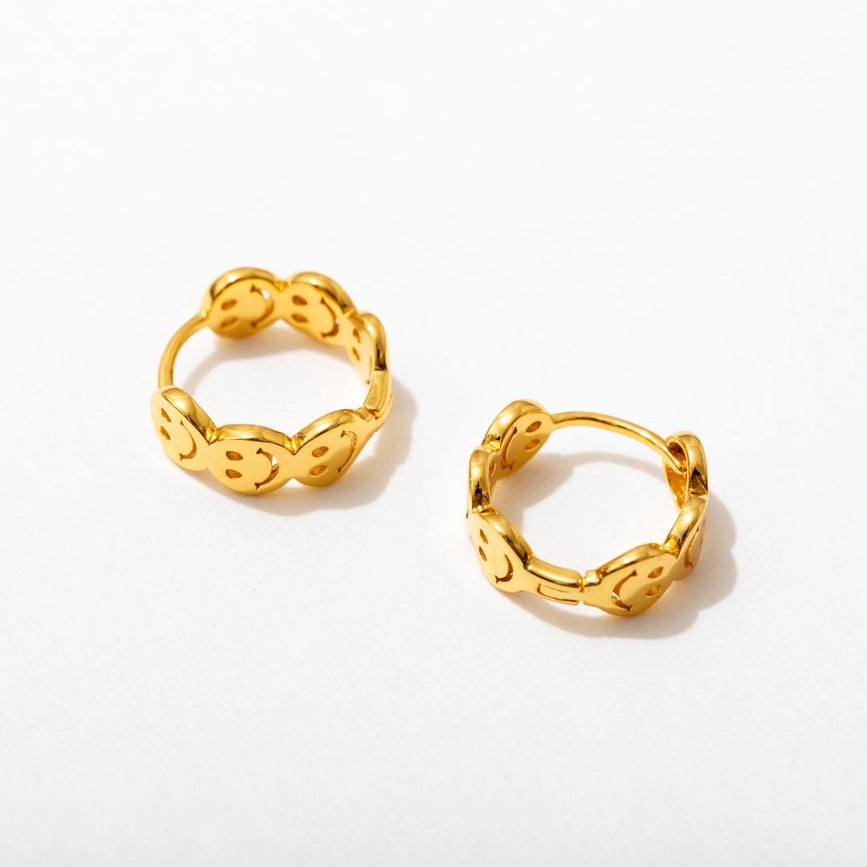 Larissa Loden Jewelry Gold Smiley Huggie Hoop Earrings - Local Artist