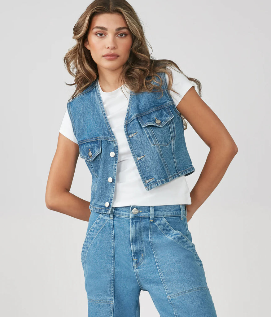 Lola Jeans 100% Cotton Carter Crop Denim Vest in Vintage Nostalgia