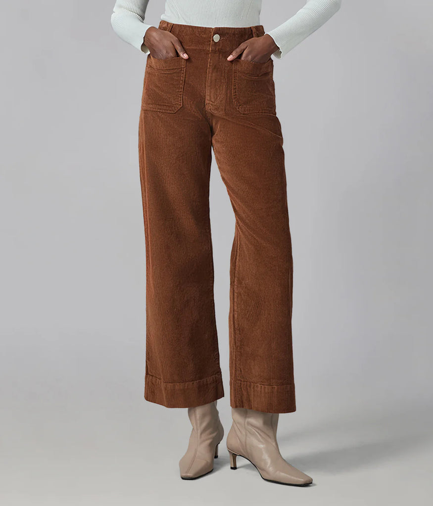 Lola Jeans Colette High Rise Wide Leg Cotton Corduroy in Blazed Brown