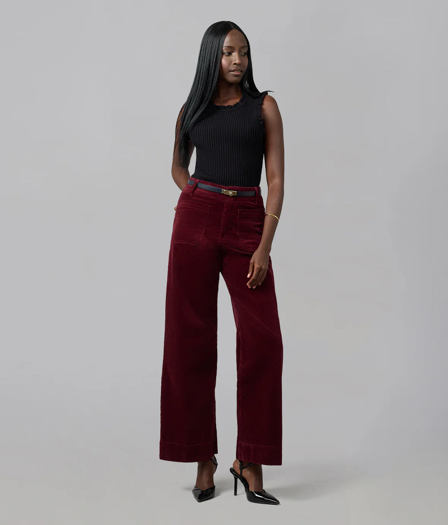 Lola Jeans Colette High Rise Wide Leg Cotton Corduroy in Syrah Red Wine
