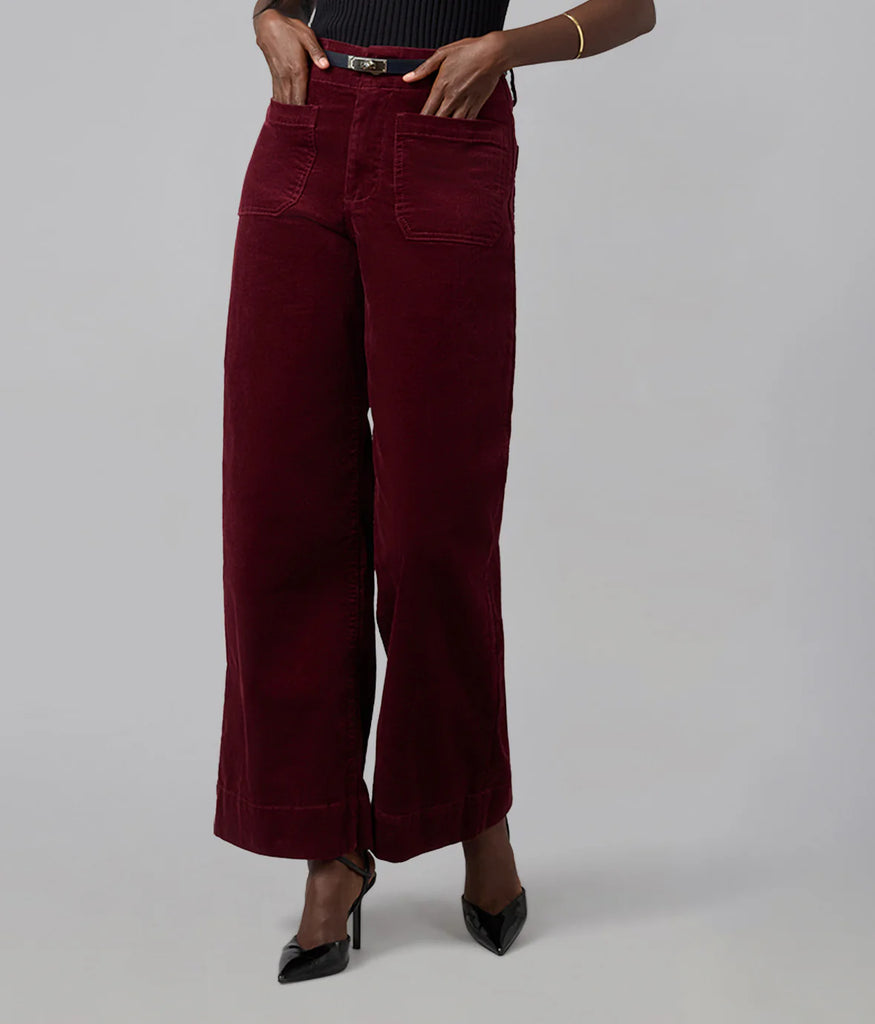 Lola Jeans Colette High Rise Wide Leg Cotton Corduroy in Syrah Red