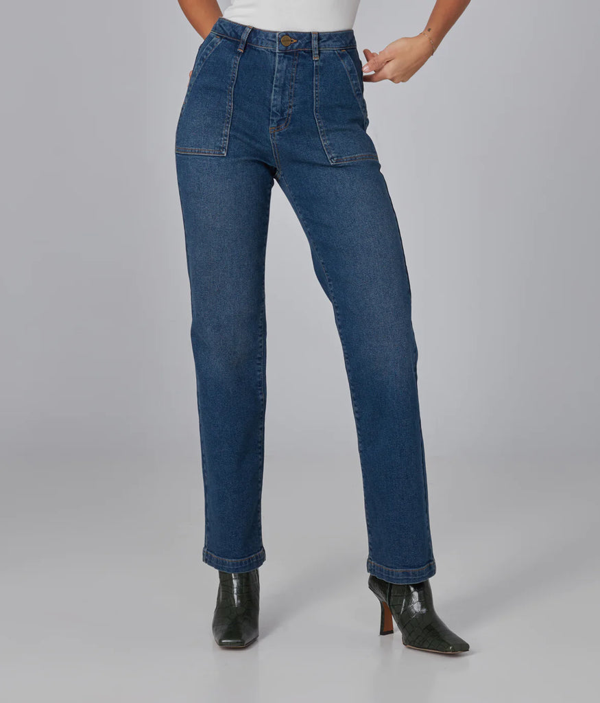Lola Jeans Denver High Rise Denim Straight Jeans in Rugged Classic Blue