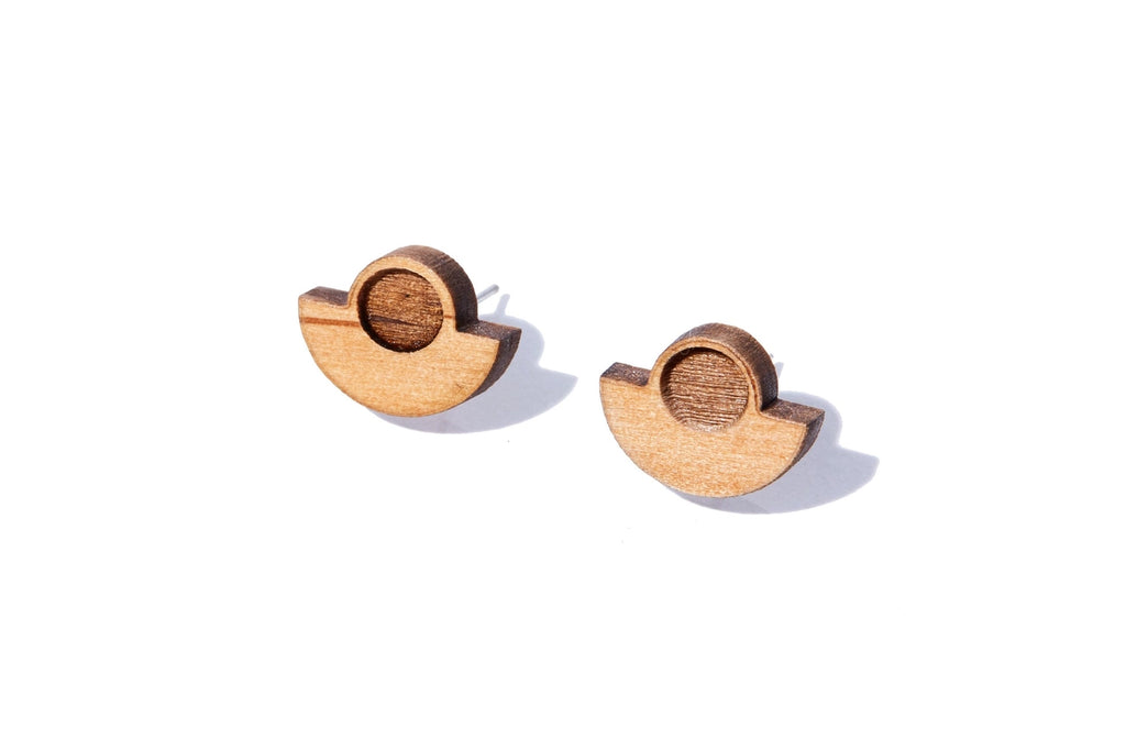 Lucca Handmade Deco Stud Alder Wood Earrings