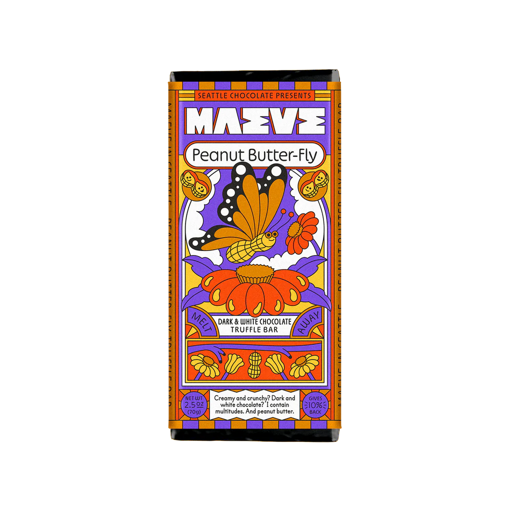 Maeve Chocolate Dark & White Chocolate Peanut Butter-Fly Truffle Bar