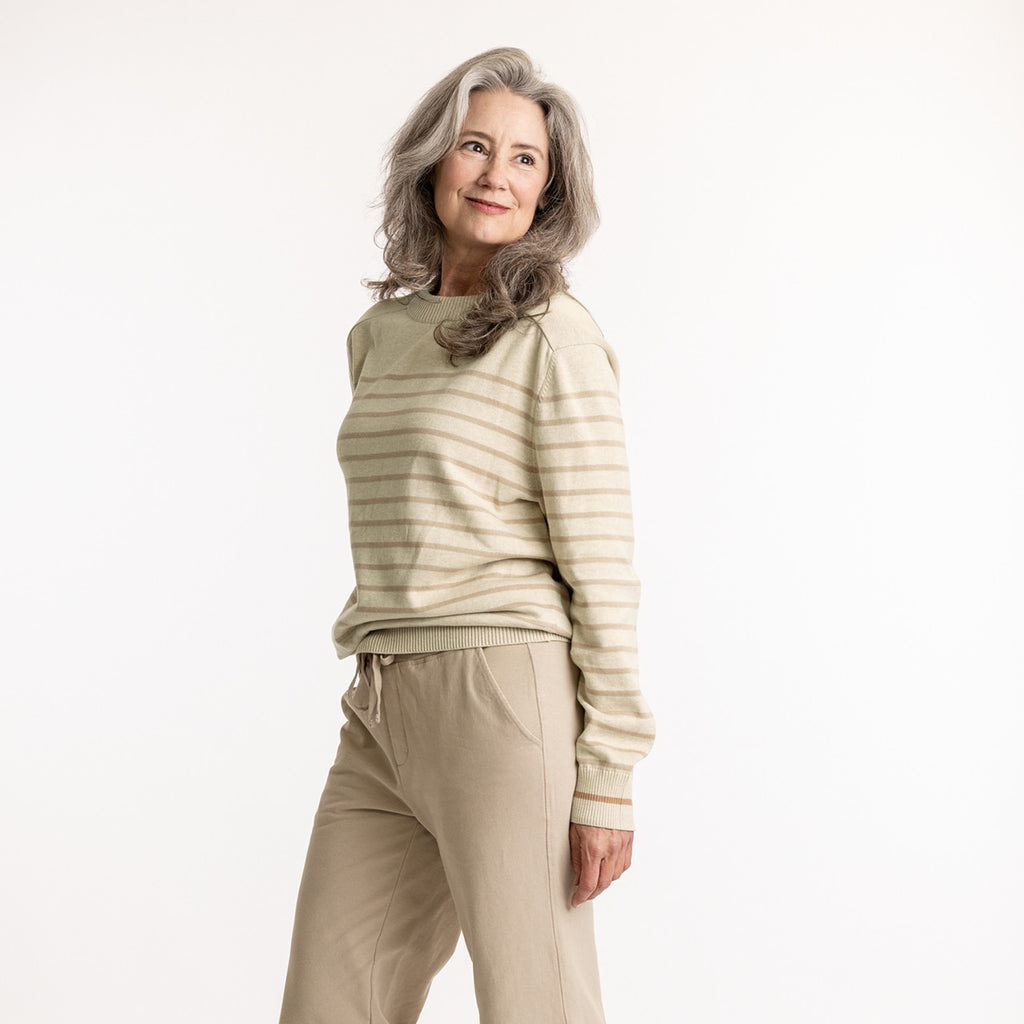 Maggie's Organics 100% Regenerative Organic Certified® Cotton - Classic Crew Sweater in Pearl Stripe