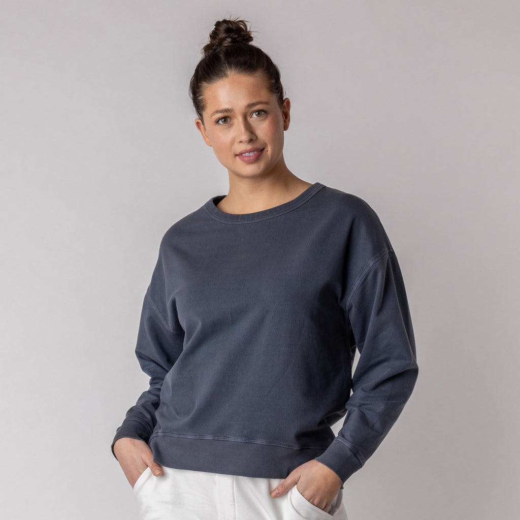 Maggie's Organics Organic Cotton Fleece Crew Sweatshirt - Infinity Blue