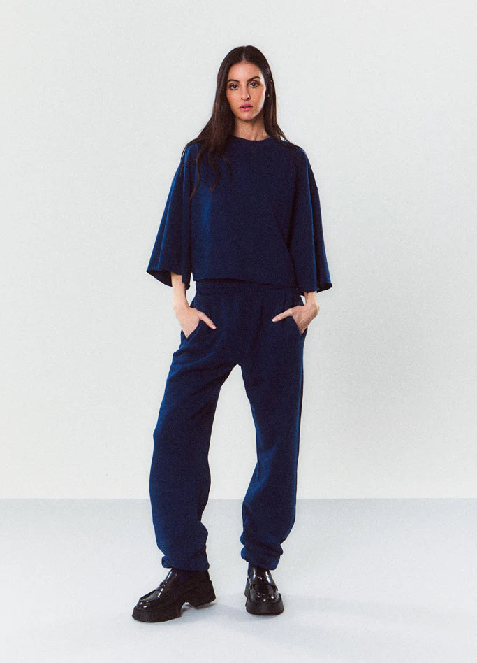 Mantra 100% Organic Cotton Fleece Bay Elastic Jogger in Navy