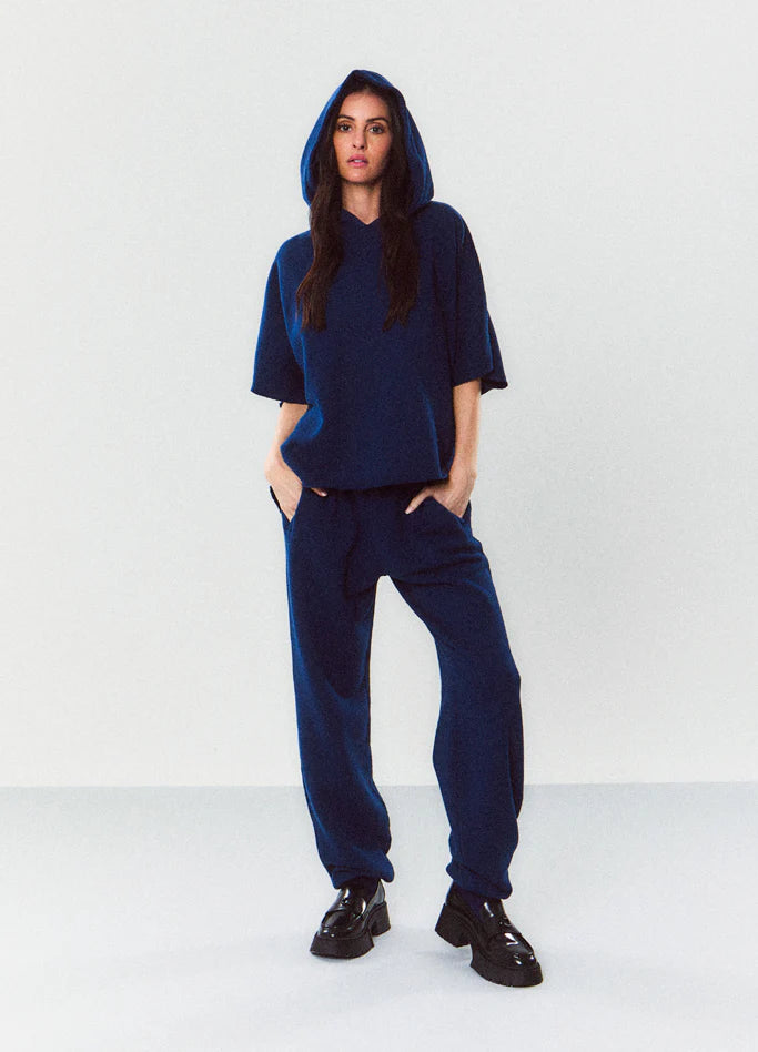 Mantra 100% Organic Cotton Fleece Timmy Poncho-Style Hooded Top in Navy