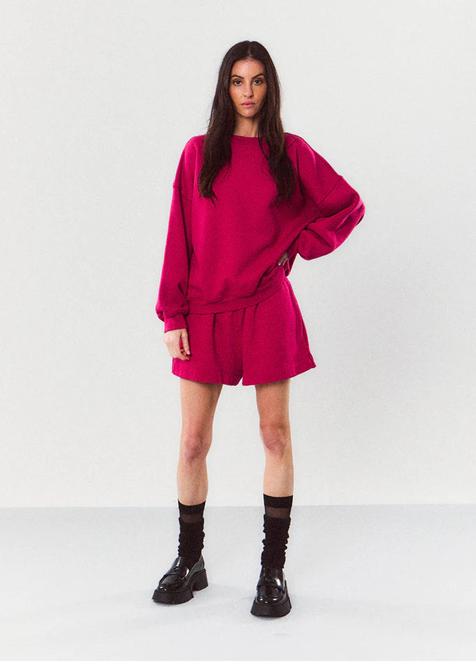 Mantra Organic Cotton Terry Blend Kai  Relaxed Sweatshirt Top in Fuschia