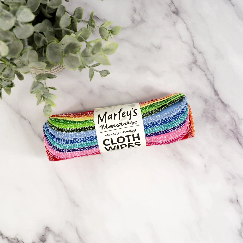 Marley's Monsters 12pk Reusable Flannel Cloth Wipes Solids Rainbow