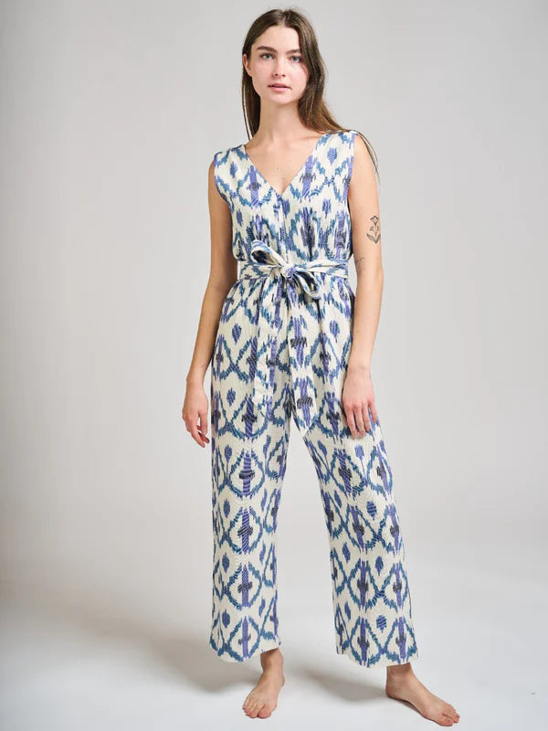 Mata Traders 100% Cotton Hand Dyed Jana Jumpsuit in Seashore Ikat